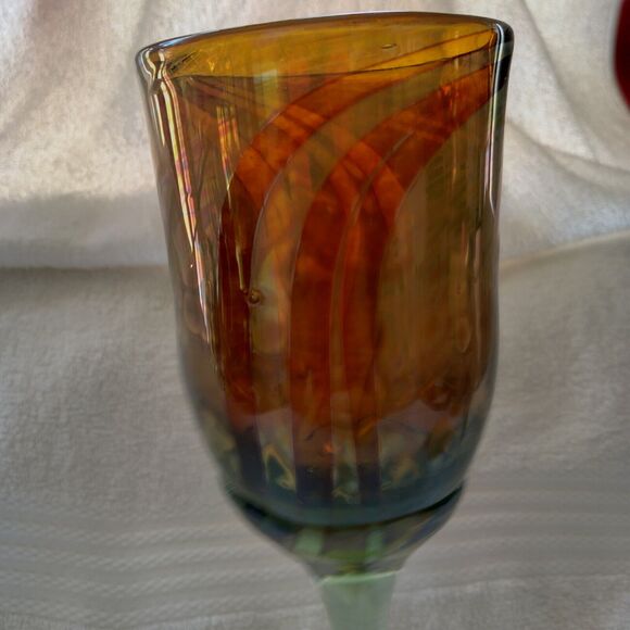 Talitha Horn 1982 Pulled feather art glass wine, Jackson Hole Wy, heavy 9 1/2" - Picture 2 of 11
